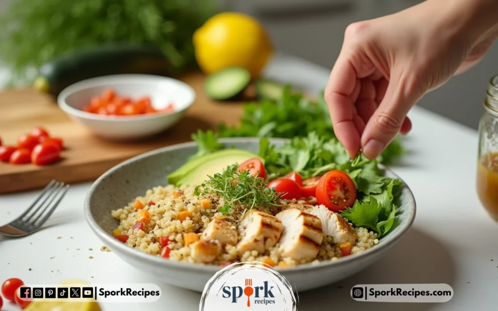 Variety of colorful gluten free lunch options on a wooden table