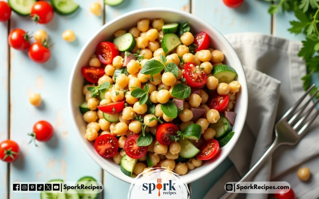 Healthy low-calorie lunch recipes Mediterranean chickpea salad with fresh vegetables