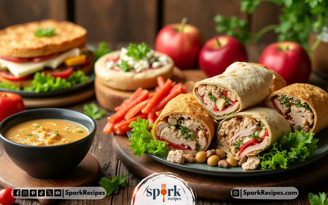 Variety of delicious turkey lunch meat recipes including sandwiches, wraps, and salads